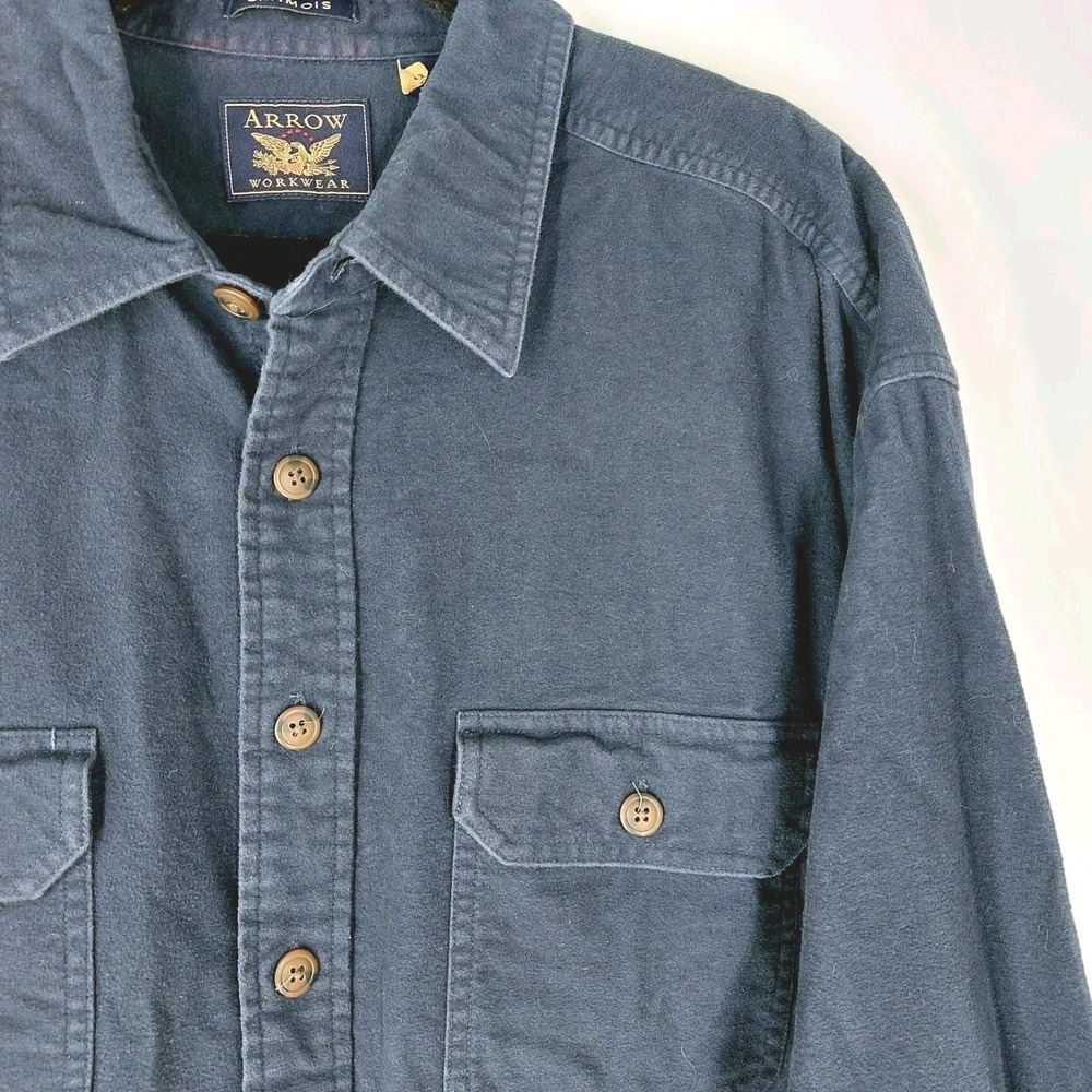 Arrow‎ Workwear Chamois Flannel Shirt Mens XL Button Up  Navy